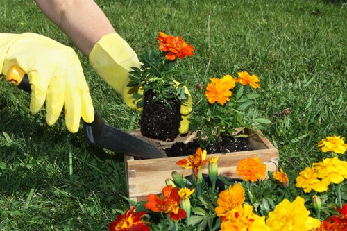 Trained gardeners at work in a secure outdoor setting